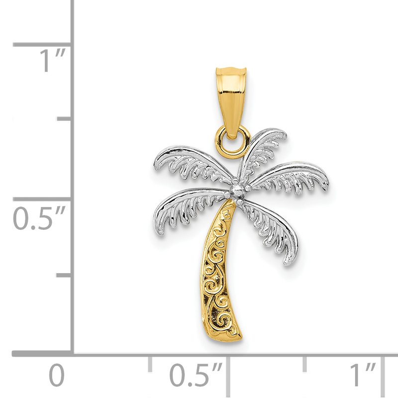 14K and White Rhodium Palm Tree Pendant
