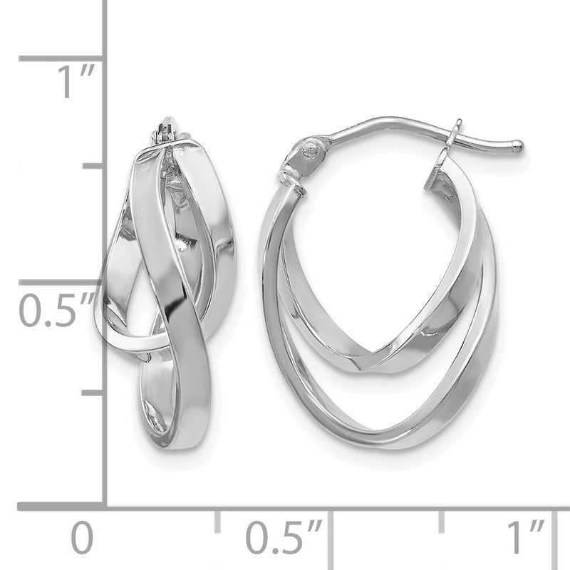 14K w/Wht RH-plating Polished Hinged Hoop Earrings