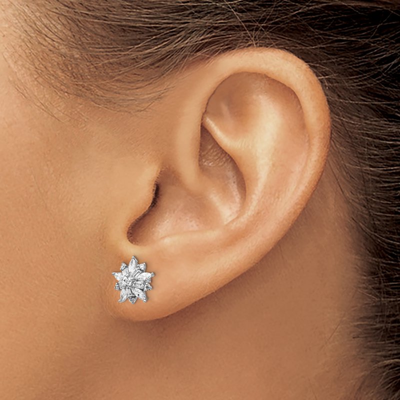 Sterling Silver Rhodium-plated Brilliant-cut Marquise-cut and Baguette-cut CZ Post Earrings