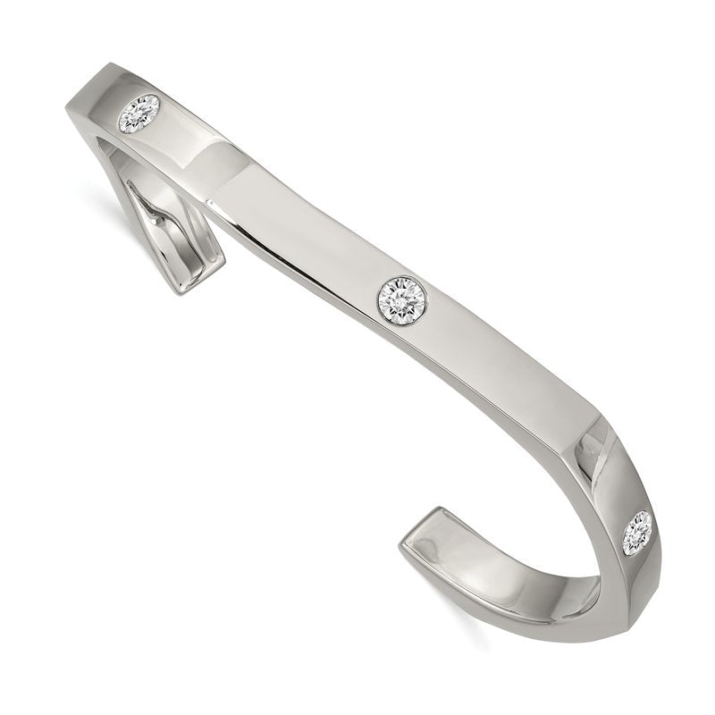 Stainless Steel Polished with Crystals 6mm Cuff Bangle