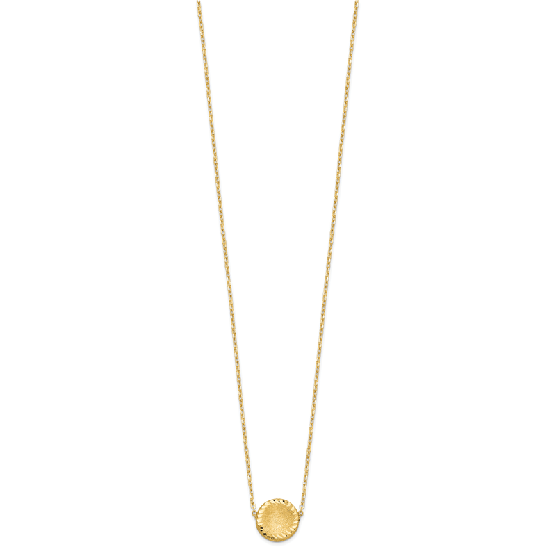 14k Brushed and Polished Diamond-cut Circle Pendant 18 inch Necklace