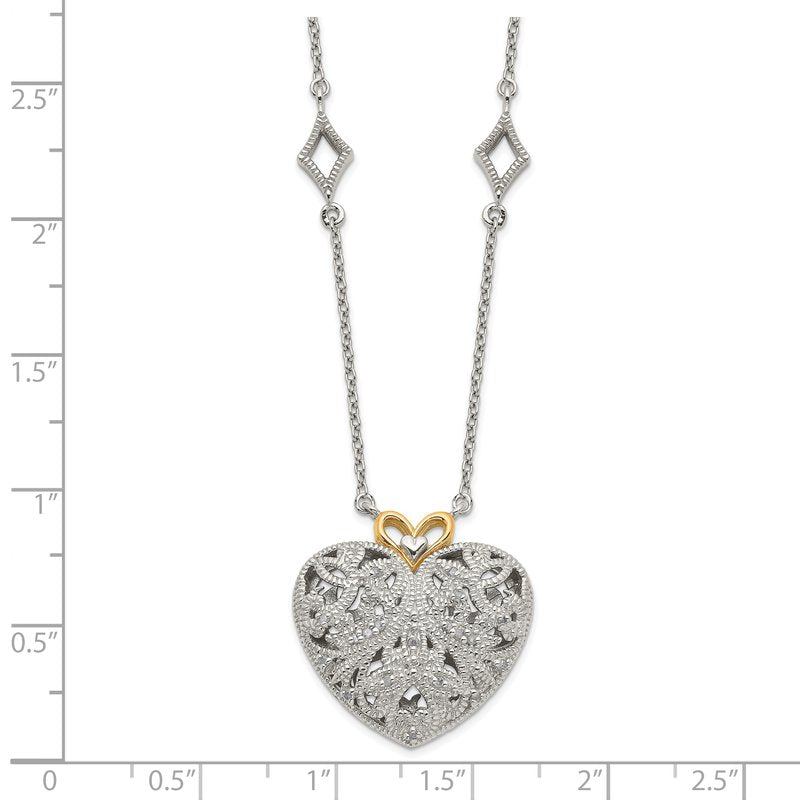 Sterling Silver Rhodium-plated with 14K Accent 18 Inch Diamond Vintage Heart Necklace