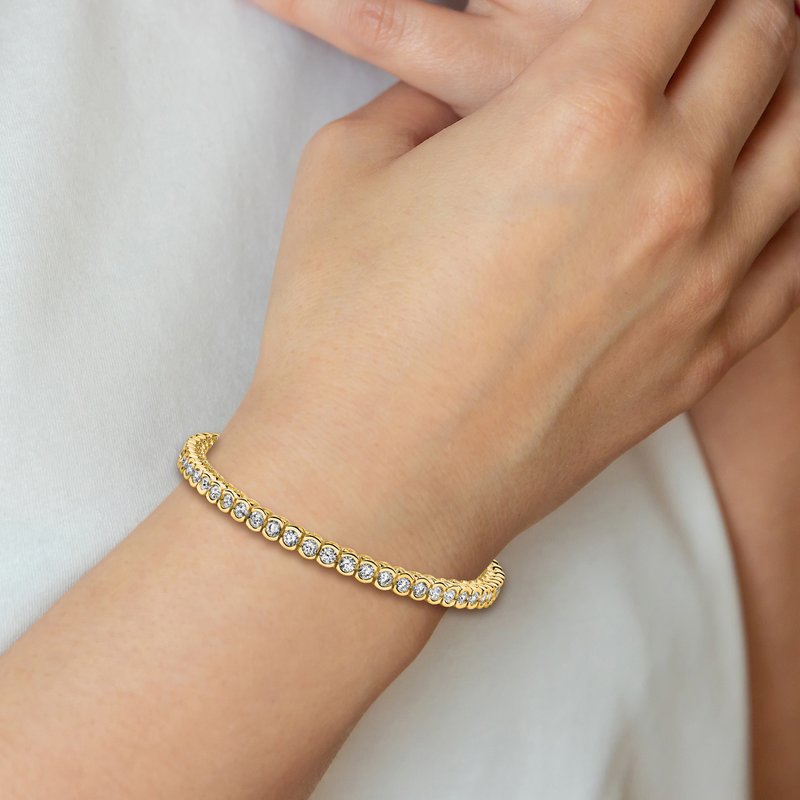 14k Complete 3.5 carat Round A Diamond Half-Bezel 7 inch Tennis Bracelet