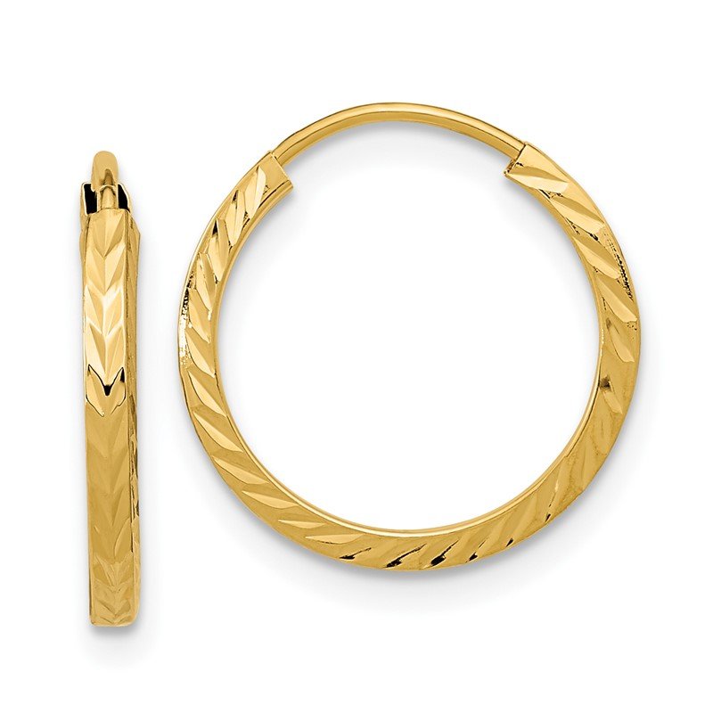 14k 1.35x15mm Diamond-cut Square-Tube Endless Hoop Earrings