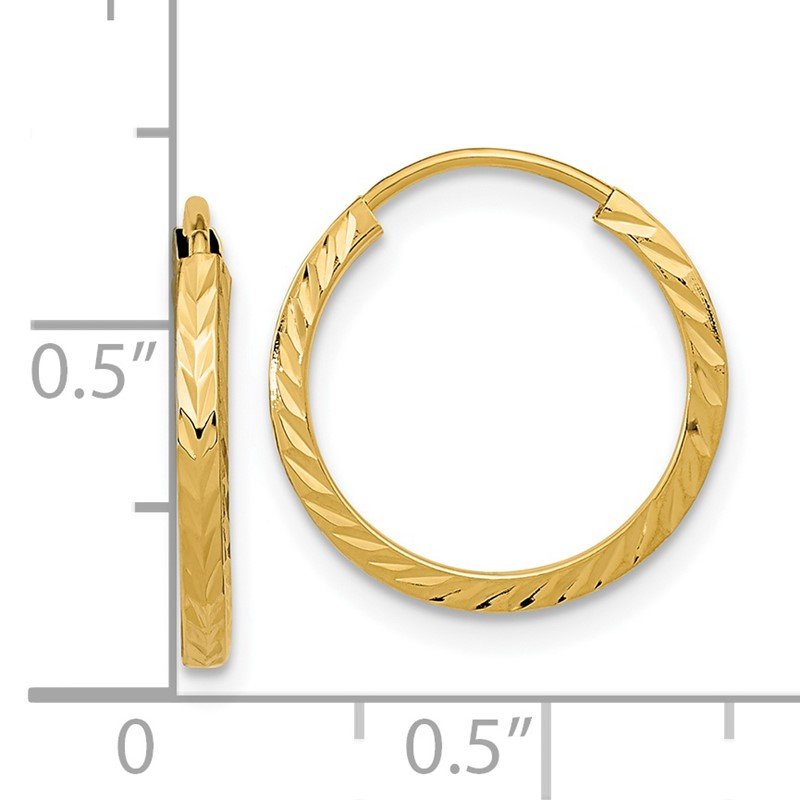14k 1.35x15mm Diamond-cut Square-Tube Endless Hoop Earrings