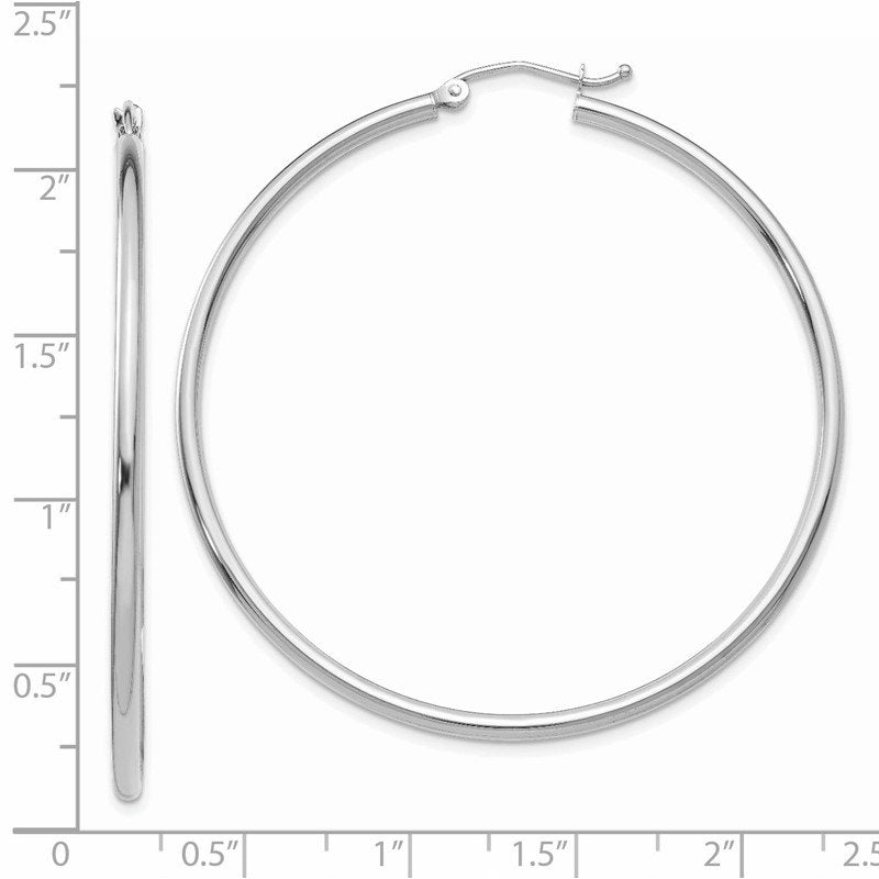 14k White Gold 2x50mm Polished Lightweight Tube Hoop Earrings