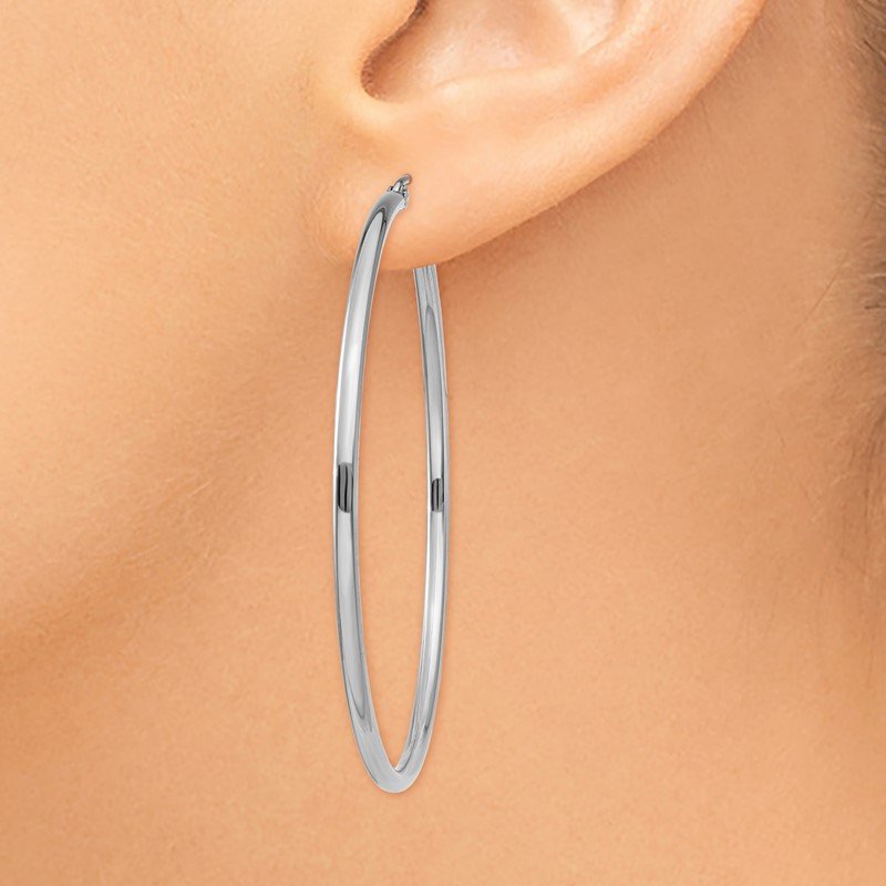 14k White Gold 2x50mm Polished Lightweight Tube Hoop Earrings
