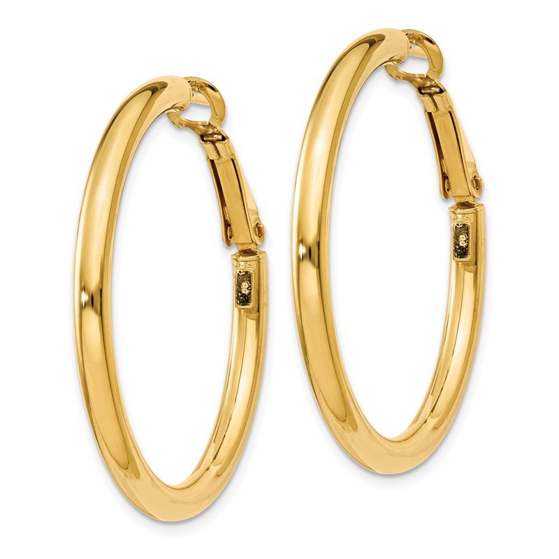 14k 3x30mm Polished Round Omega Back Hoop Earrings