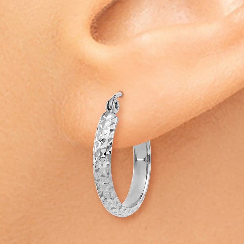 14K White Gold 2.8x18mm Diamond-cut Tube Hoop Earrings