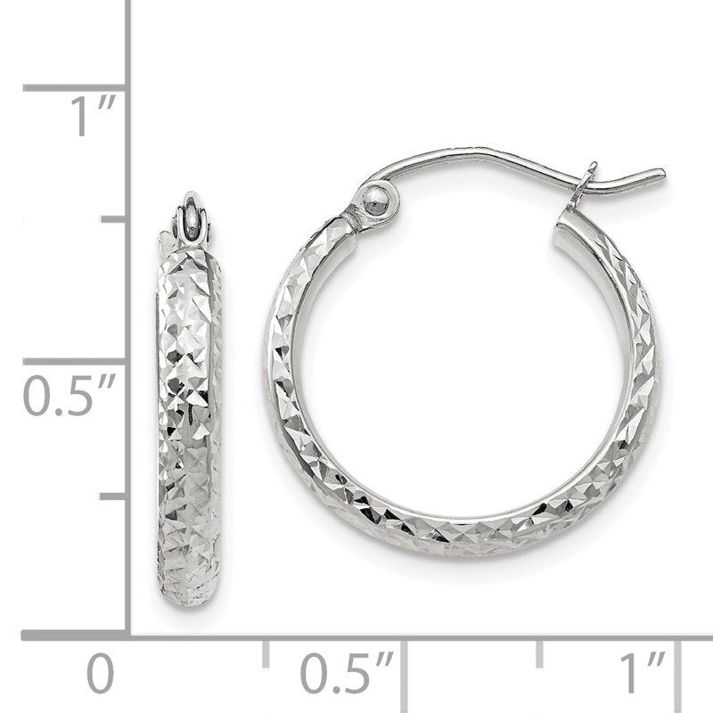 14K White Gold 2.8x18mm Diamond-cut Tube Hoop Earrings