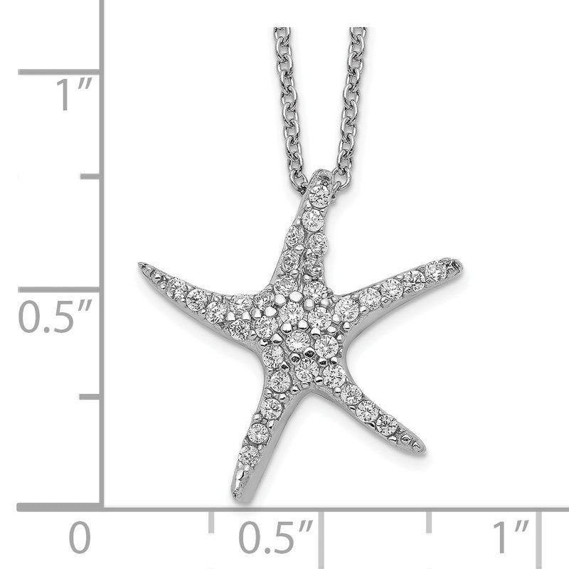 Sterling Silver Rhodium-plated Brilliant-cut CZ Starfish 18 Inch Necklace