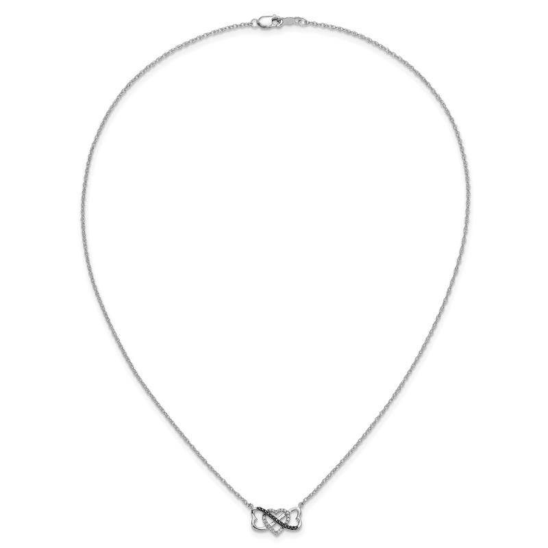 14k White Gold 1/10 carat Blue and White Diamond Heart Infinity 17 inch Necklace