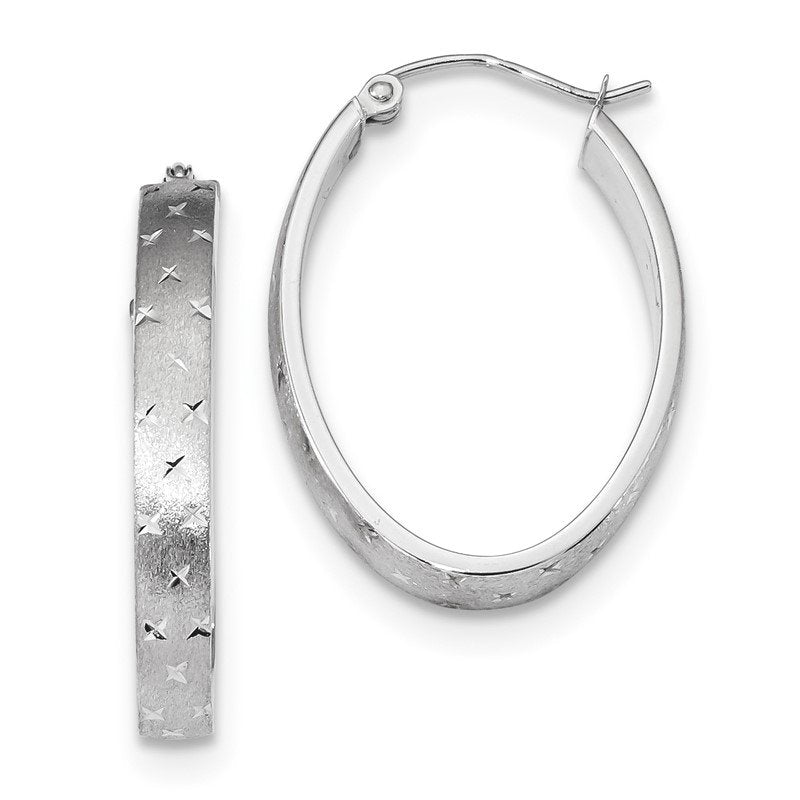 14k White Gold Polished Satin Diamond-cut Hoop Earrings