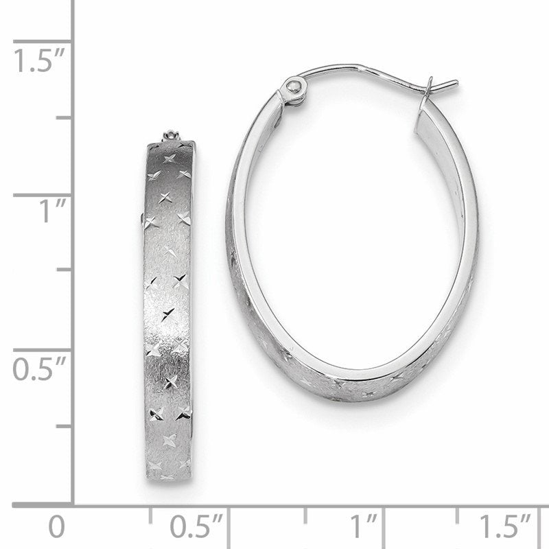 14k White Gold Polished Satin Diamond-cut Hoop Earrings