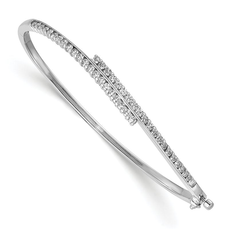 14k White Gold Complete 1 carat AA Diamond Hinged Oval Bangle Bracelet