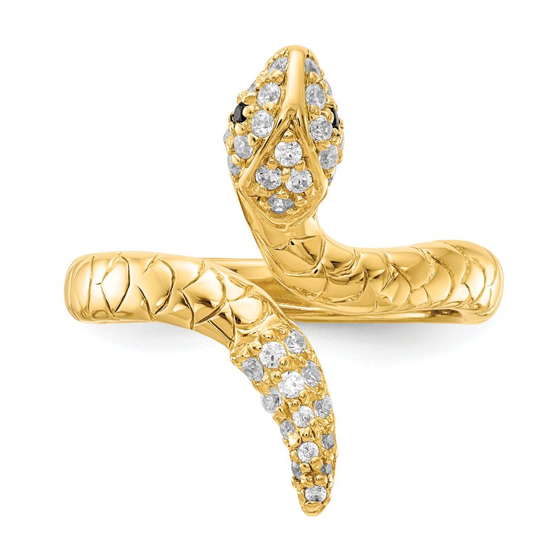 Sterling Silver Gold-plated Brilliant-cut Black and White CZ Snake Ring