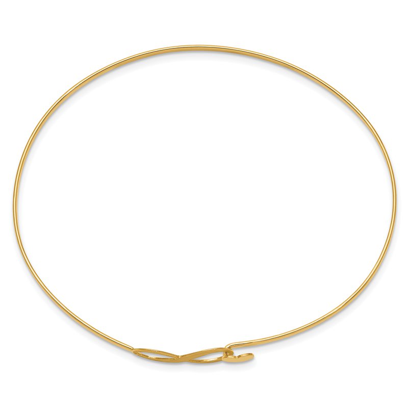 14K Brushed and Polished Infinity and Heart Clasp 1.65mm Flexible Oval Bangle Bracelet