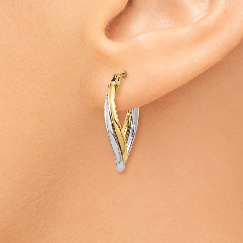 14K Two-Tone Polished Oval Hoop Earrings