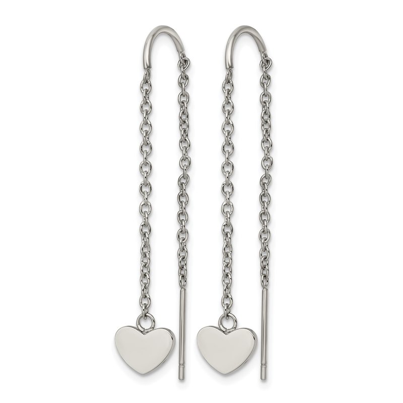 Stainless Steel Polished Threader Heart Dangle Earrings