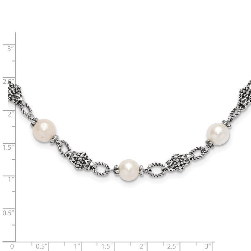 Sterling Silver 20 Inch Antiqued  8-8.5mm Freshwater Cultured Pearl Necklace