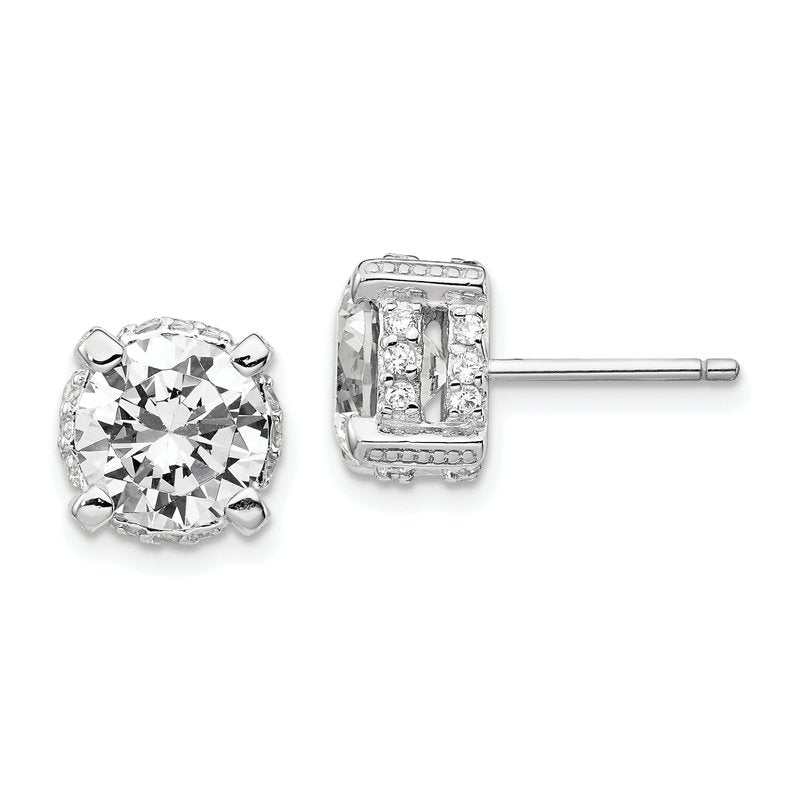 Sterling Silver Rhodium-plated Brilliant-cut 8mm CZ Stud Post Earrings