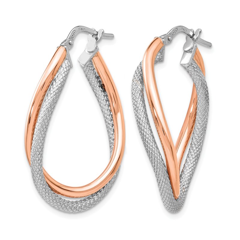 Sterling Silver Rose-tone Textured Hoop Earrings