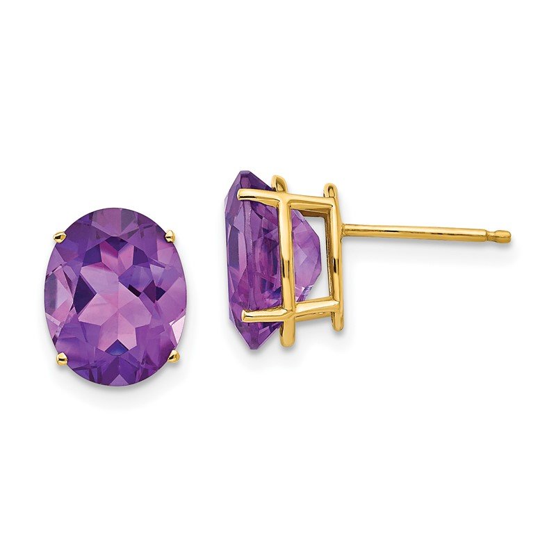 14k 10x8mm Oval Amethyst Post Earrings