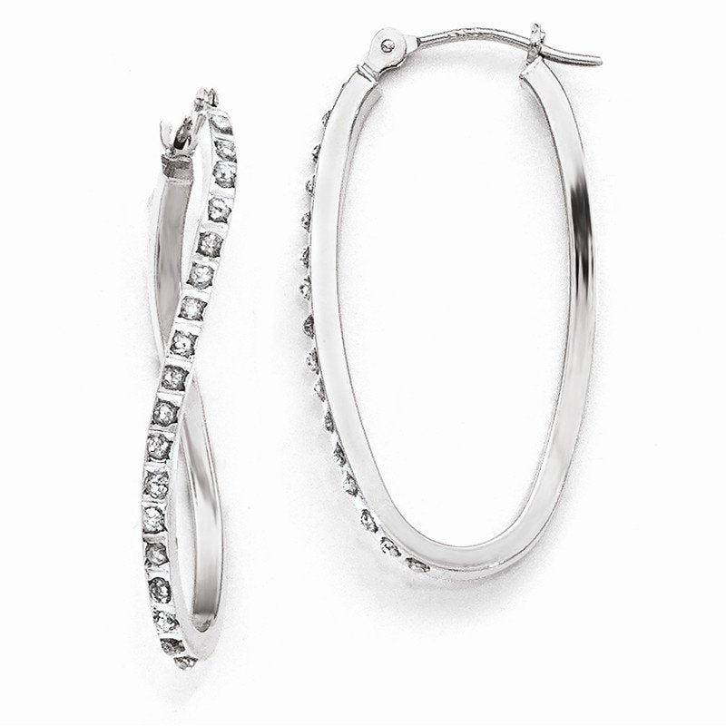 14k White Gold Diamond Fascination Twist Hinged Hoop Earrings