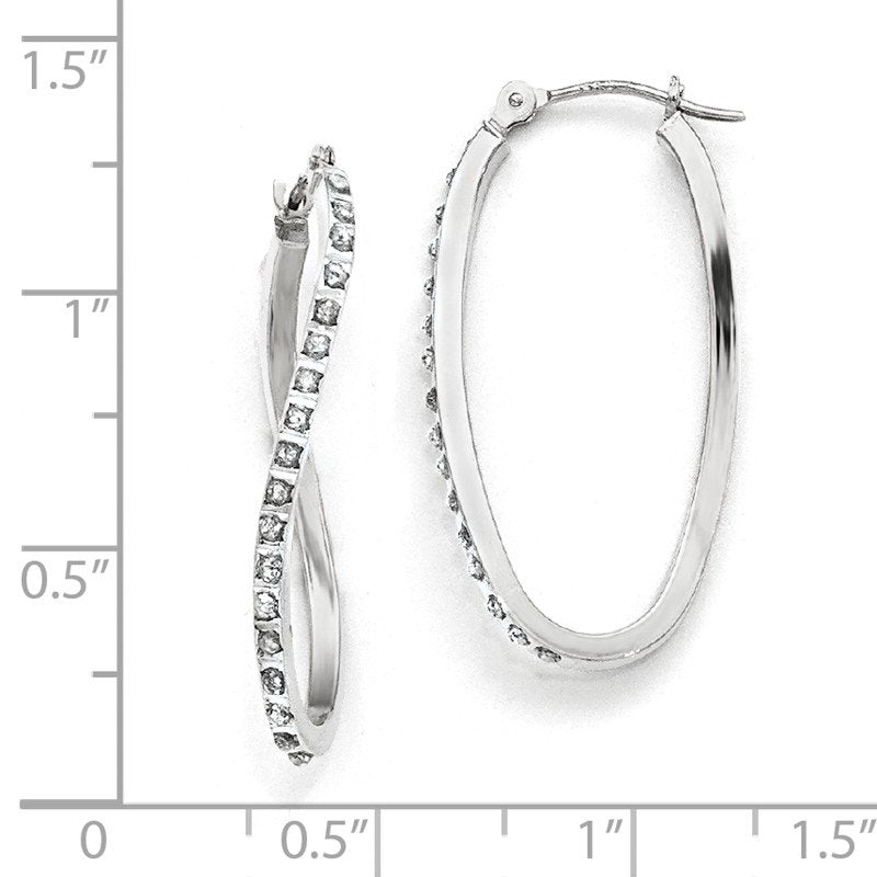14k White Gold Diamond Fascination Twist Hinged Hoop Earrings