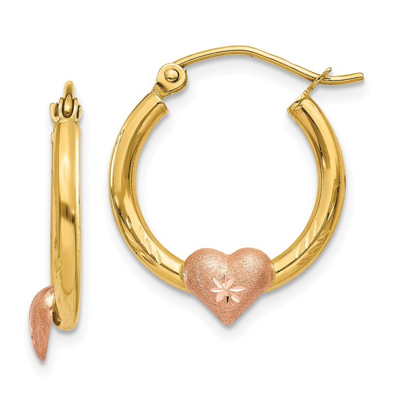 14K Yellow &amp; Rose Gold Heart D/C Hoop Earrings