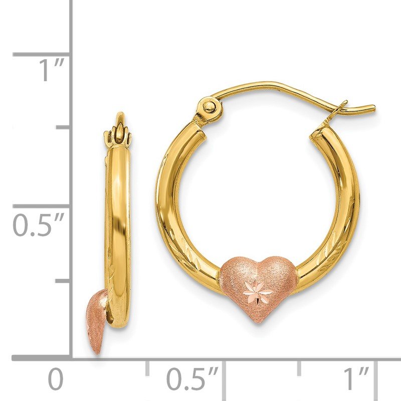14K Yellow &amp; Rose Gold Heart D/C Hoop Earrings