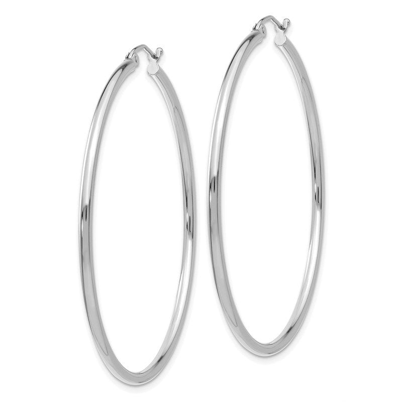 14k White Gold 2x50mm Polished Tube Hoop Earrings