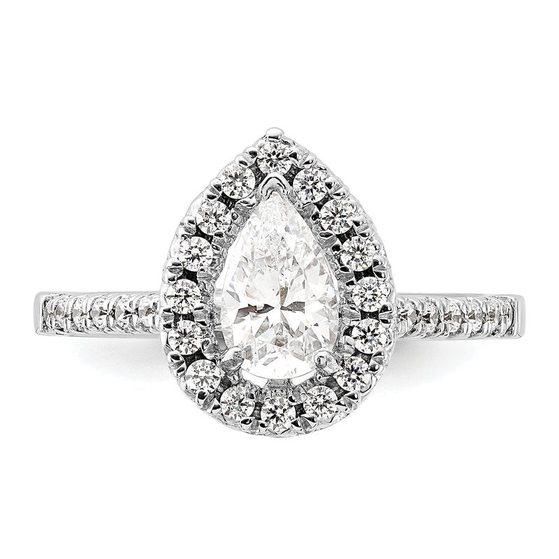 14K White Gold 1/3 carat Lab Grown Diamond VS+ F+ Semi-Mount Pear Halo Engagement Ring
