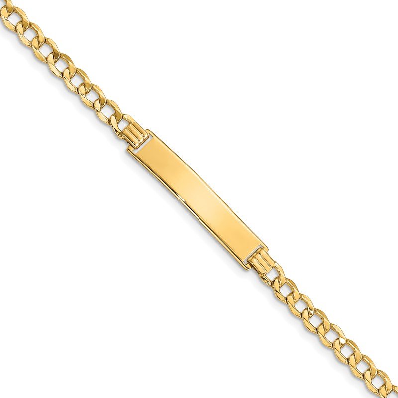 14k Polished Semi-Solid Chain/Solid Plate Curb Link 33x6.75mm Plate 7 inch ID Bracelet