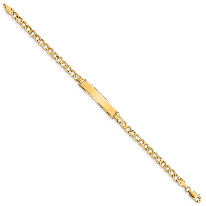 14k Polished Semi-Solid Chain/Solid Plate Curb Link 33x6.75mm Plate 7 inch ID Bracelet