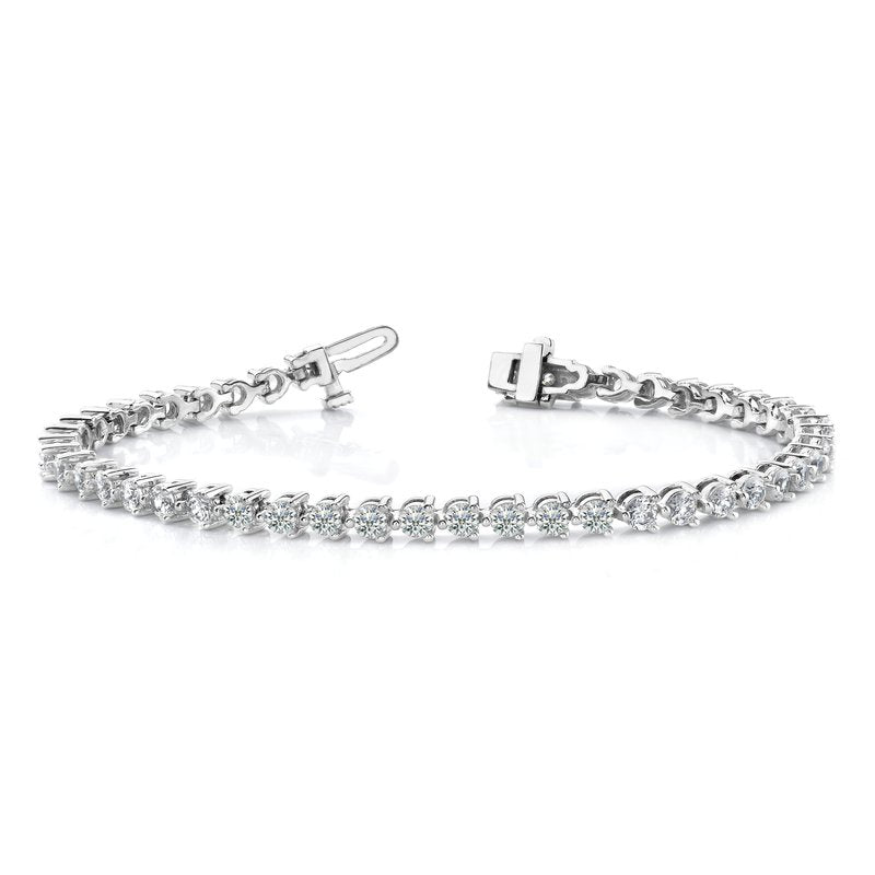 14k White Gold Complete 8.5 carat Round AA Diamond 3-prong 7 inch Tennis Bracelet