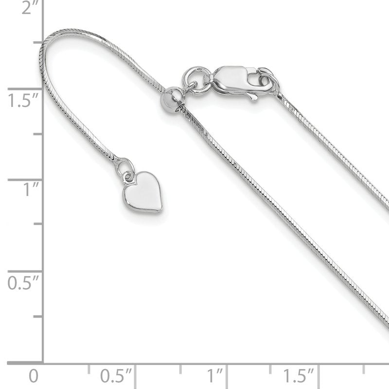 Sterling Silver RH-plt Adjustable 1mm D/C Square Snake Chain