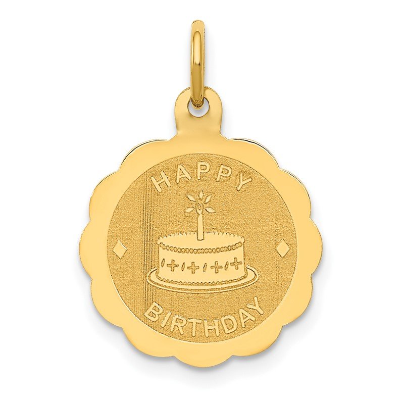 14K Polished Satin HAPPY BIRTHDAY with Cake 14mm Engravable Disc Charm