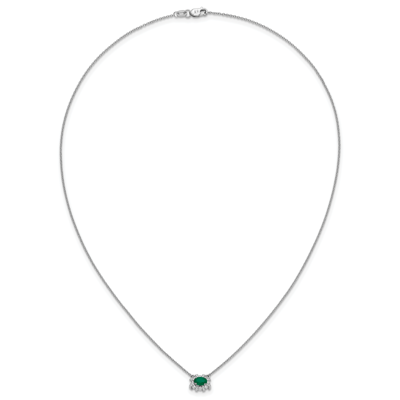 14k White Gold Diamond and Oval Emerald Fancy East-West 18 inch Necklace