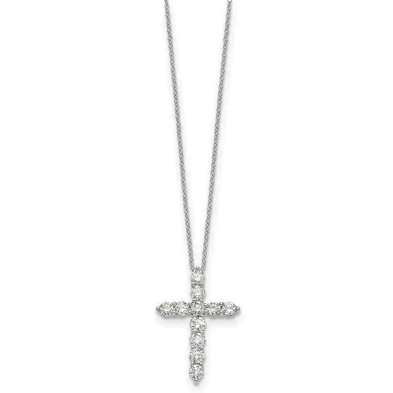 14k White Gold 1/4 carat Diamond Cross Pendant 18 inch Necklace