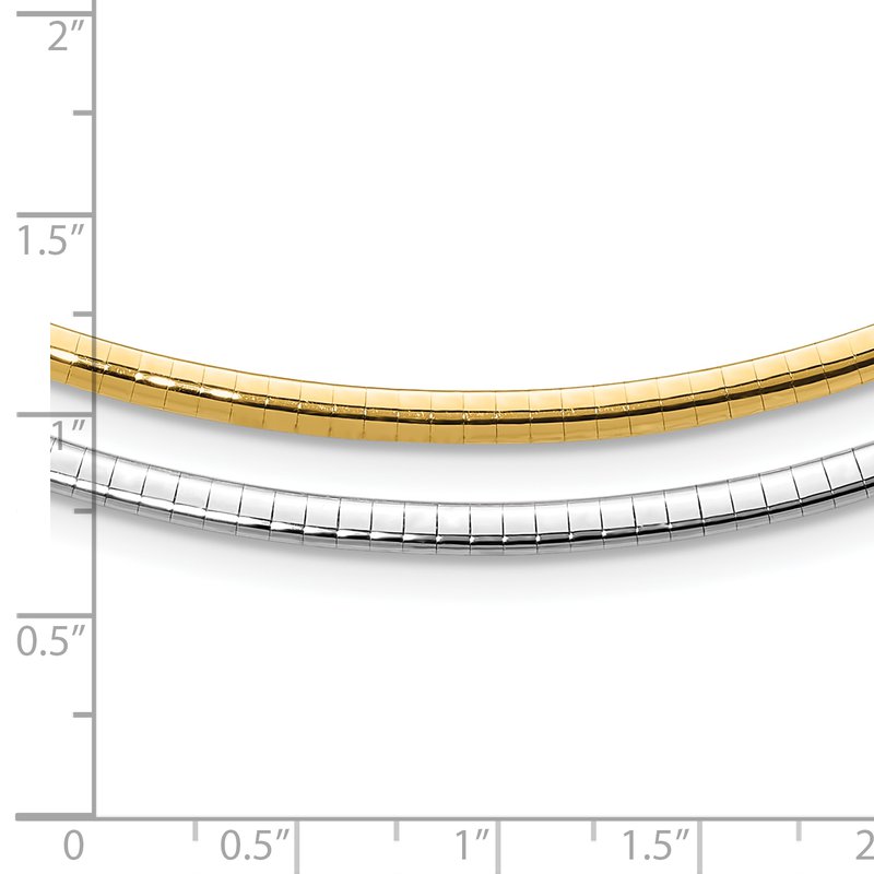 14k Two-tone 3mm Lightweight Reversible 16 inch Omega Necklace Plus 2 inch Heart Chain Extender