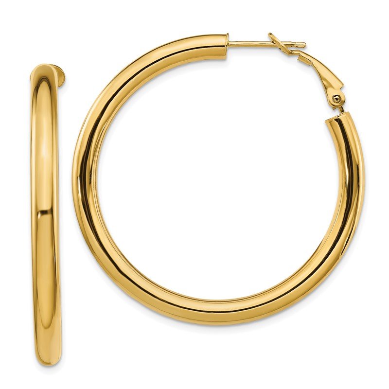 14k 4x35mm Polished Round Omega Back Hoop Earrings