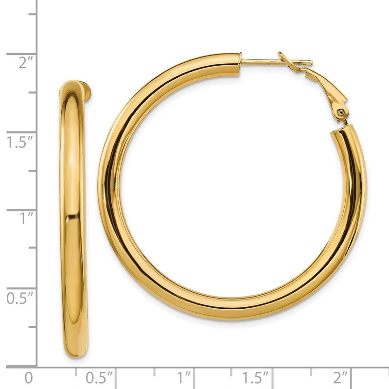 14k 4x35mm Polished Round Omega Back Hoop Earrings