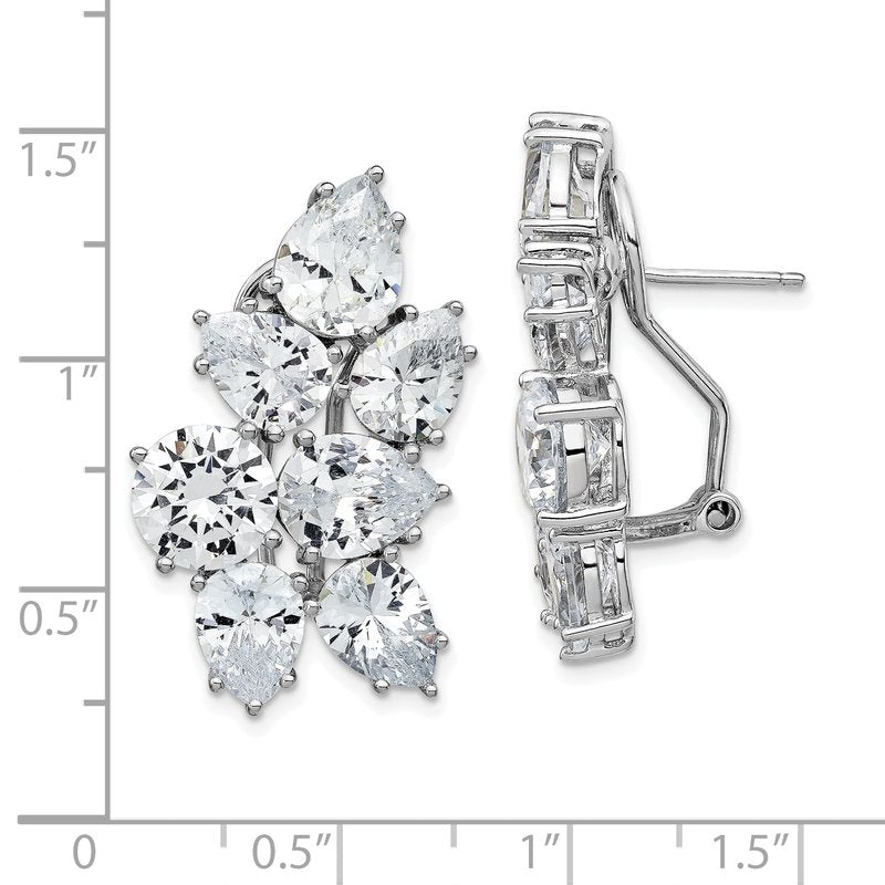 Sterling Silver Rhodium-plated Fancy Brilliant-cut CZ Cluster Omega Back Earrings