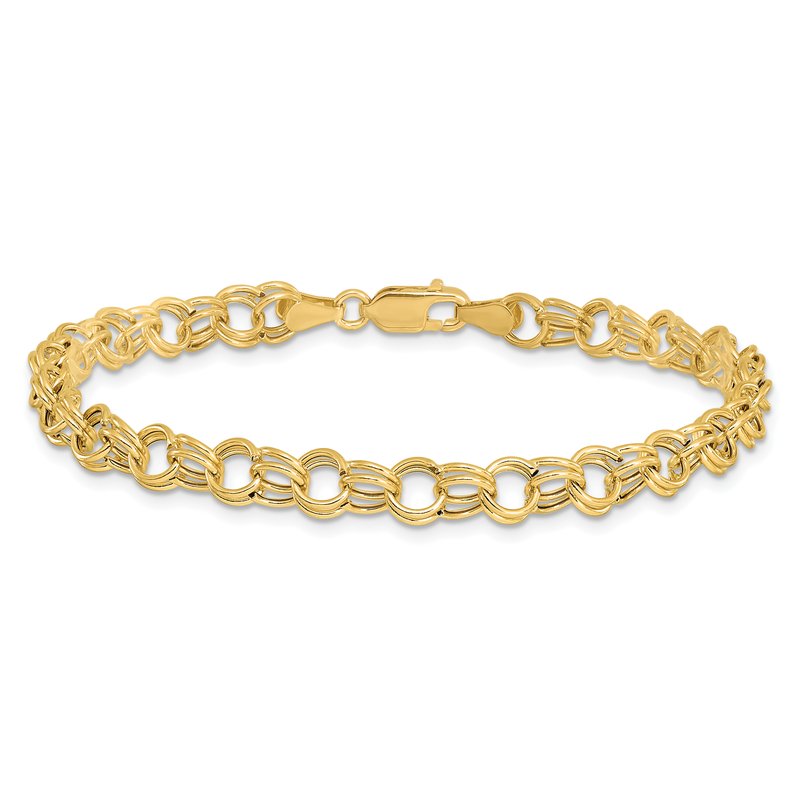 14k 6mm Hollow Double Link 7 inch Charm Bracelet