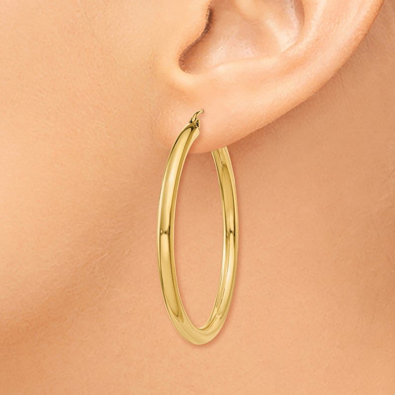 14K 3x40mm Polished Tube Hoop Earrings