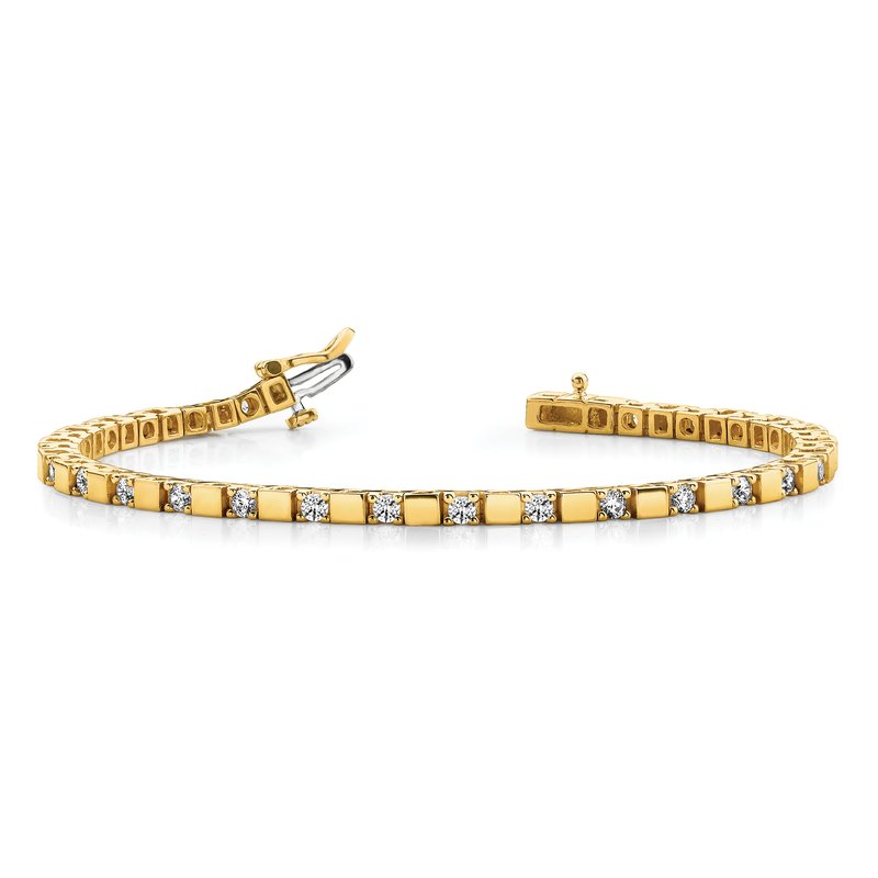 14k Complete 1.1 carat Round A Diamond Square Link 7 inch Tennis Bracelet