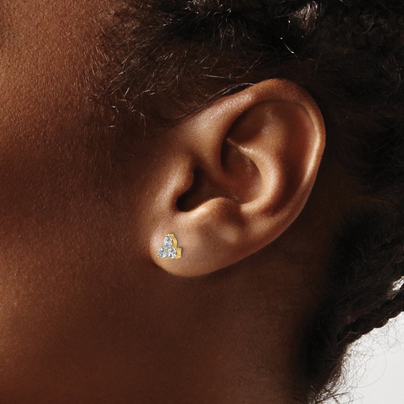 14K White Gold 1/2 carat Lab Grown Diamond VS+ F+ Complete Three Stone Post Stud Earrings