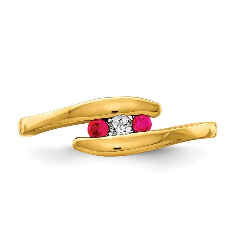 14k Emerald and Diamond 3-stone Ring