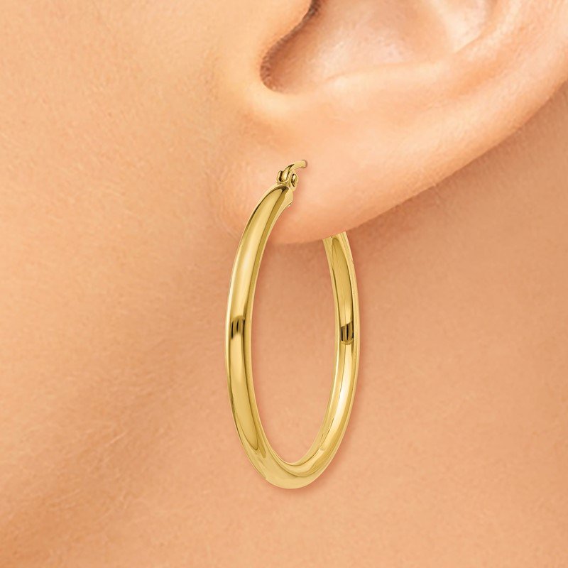 14k 2.5x30mm Polished Lightweight Tube Hoop Earrings